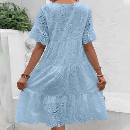 Women’s Floral Eyelet Embroidered Tiered Dress