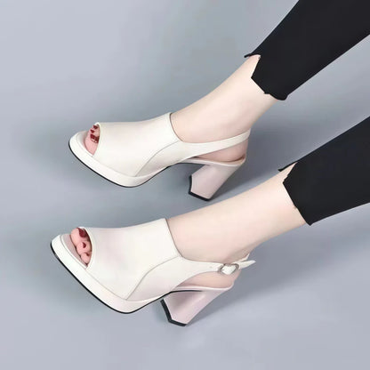Women's Peep-Toe Platform Slingback Block Heel Sandals