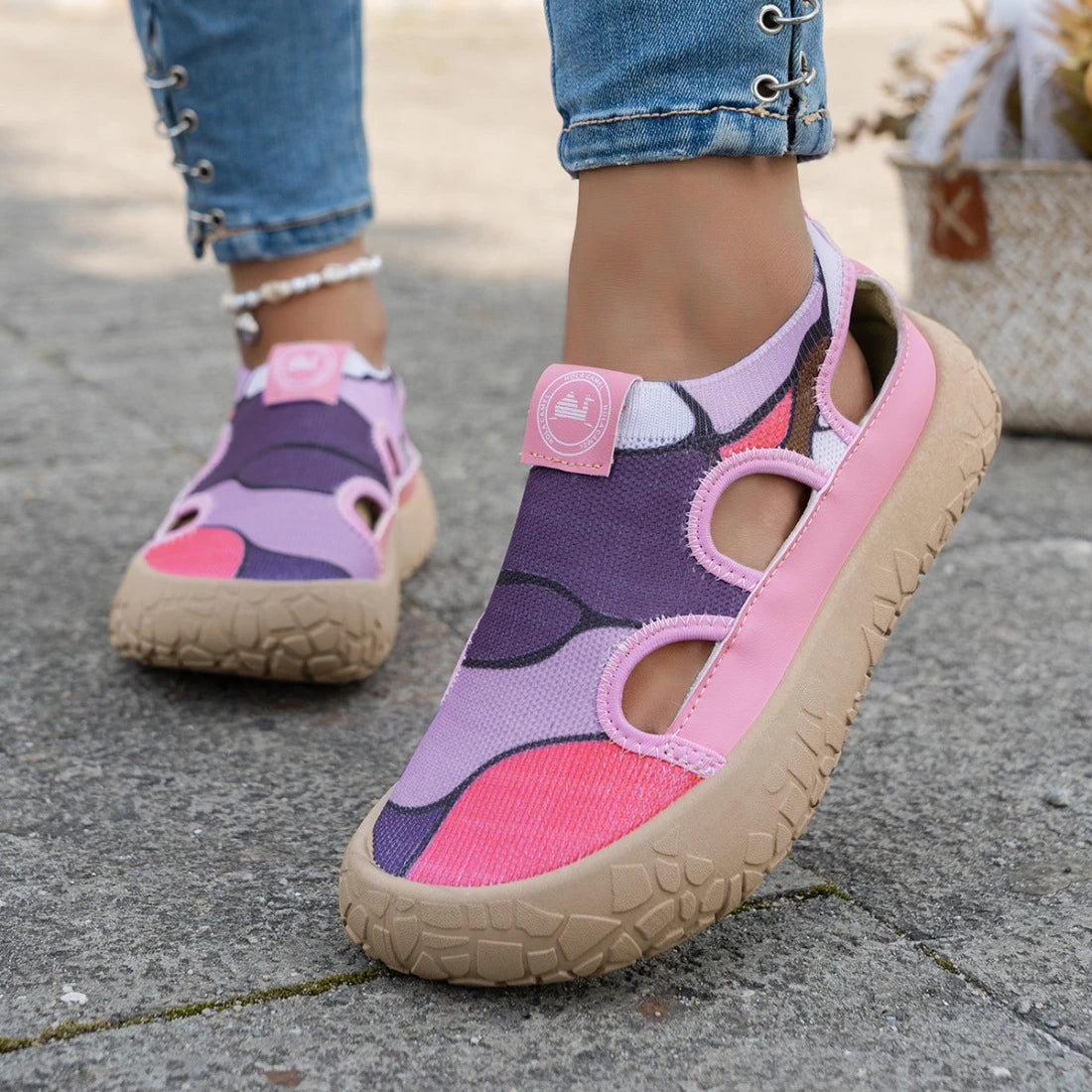 Women's Striped Cutout Sandals