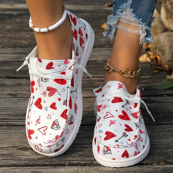 Women’s Heart Print Canvas Slip-On Shoes