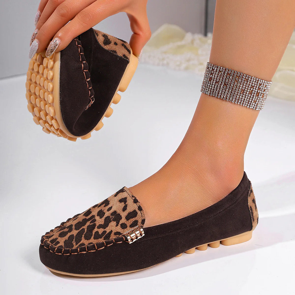 Women's Casual Slip-On Loafers with Decorative Metal Accent