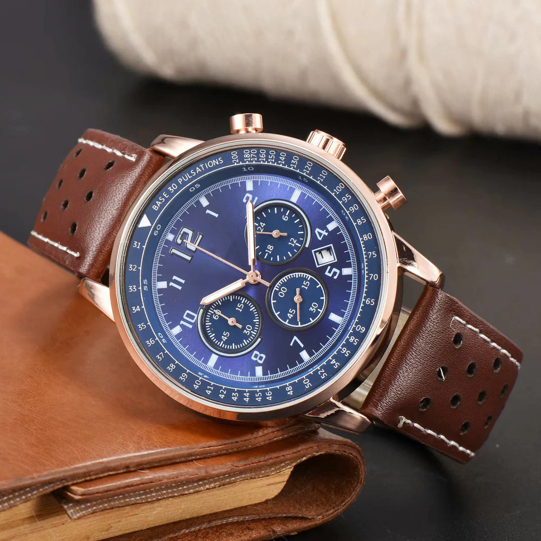 Men's Chronograph Style Leather-Look Watch