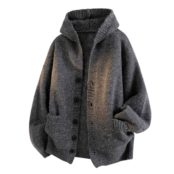 Unisex Hooded Knit Button Cardigan