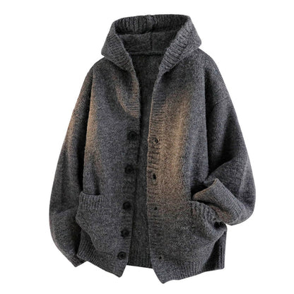 Unisex Hooded Knit Button Cardigan