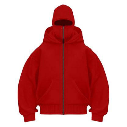 Unisex Zip-Up Hoodie with Face-Covering Hood