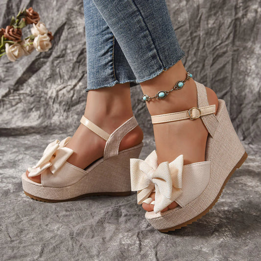 Women's Bow Platform Wedge Sandals