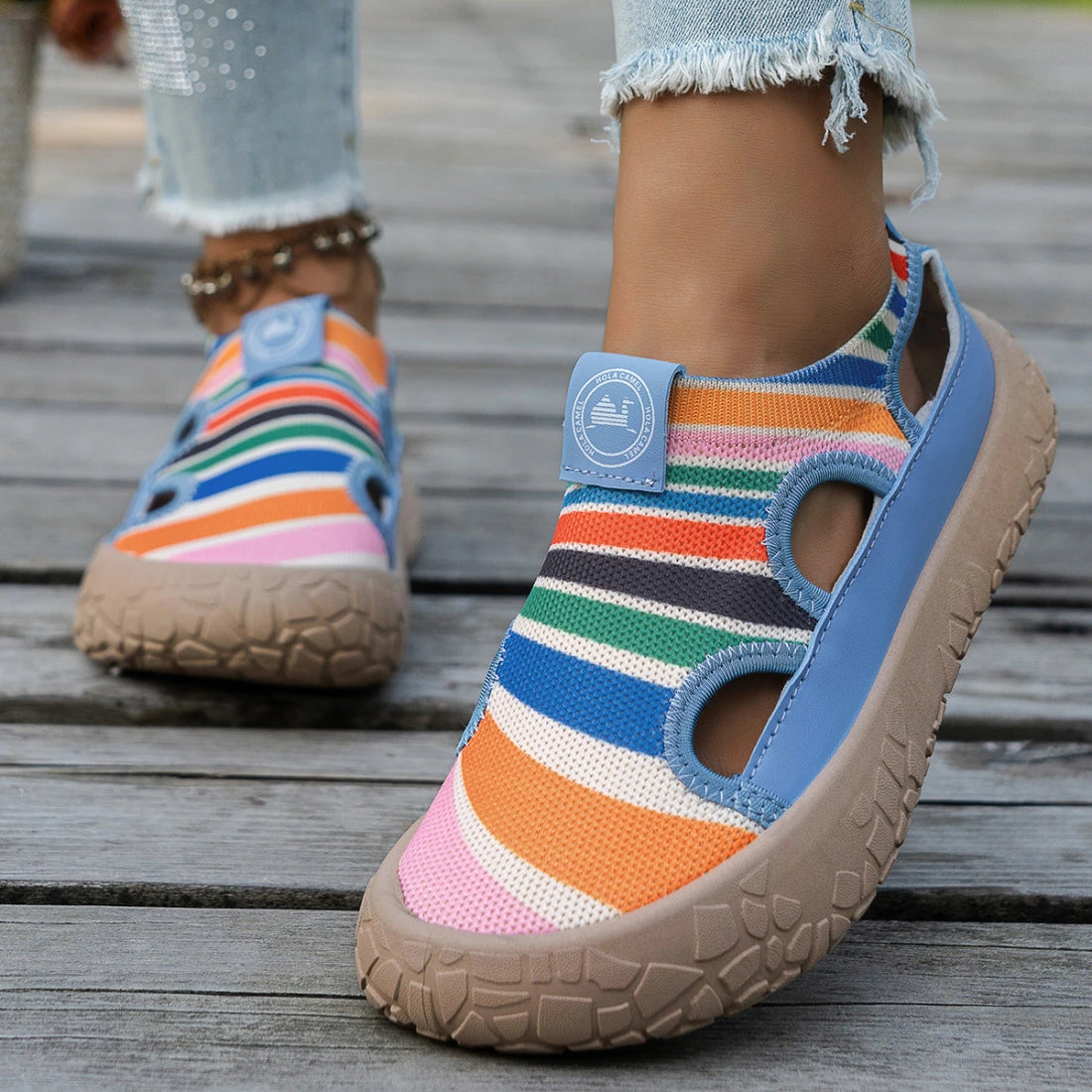 Women's Striped Cutout Sandals