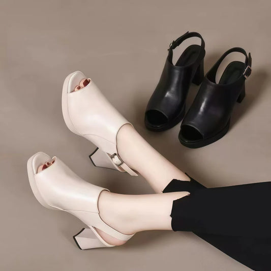 Women's Peep-Toe Platform Slingback Block Heel Sandals
