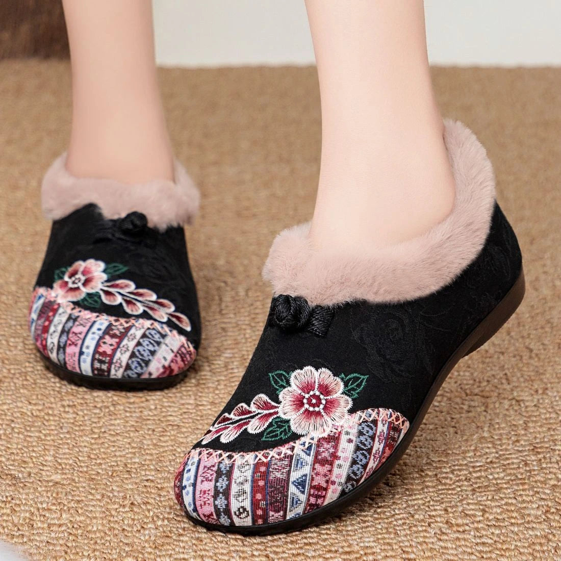 Women's Floral Fuzzy Slip-On Shoes