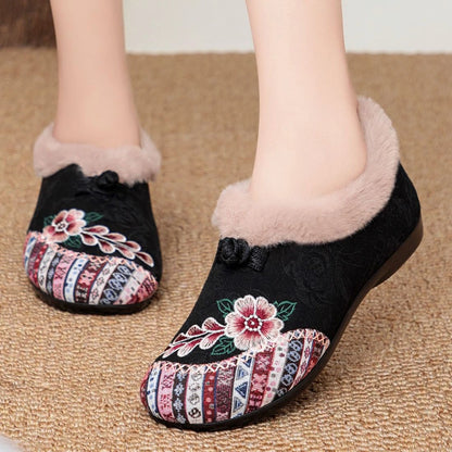 Women's Floral Fuzzy Slip-On Shoes