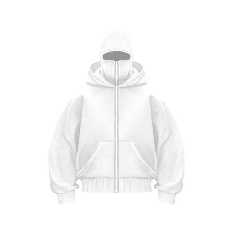 Unisex Zip-Up Hoodie with Face-Covering Hood