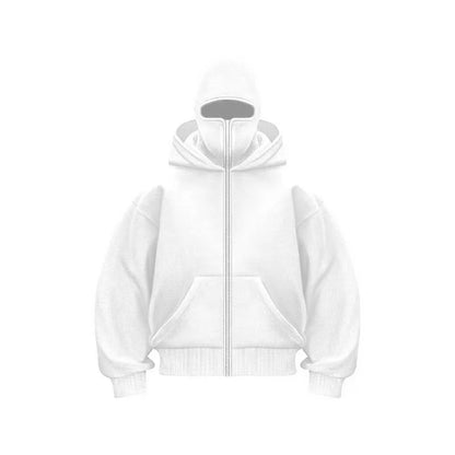 Unisex Zip-Up Hoodie with Face-Covering Hood
