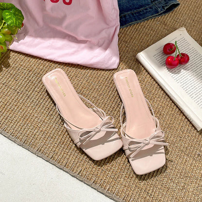 Women's Bow Square-Toe Slide Sandals