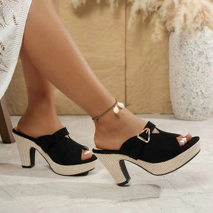 Women's Platform Block Heel Mule Sandals