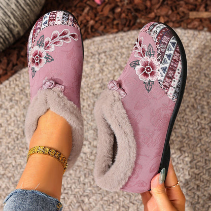 Women's Floral Fuzzy Slip-On Shoes