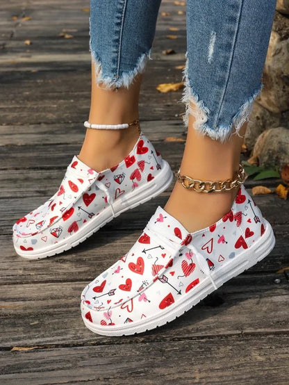 Women’s Heart Print Canvas Slip-On Shoes