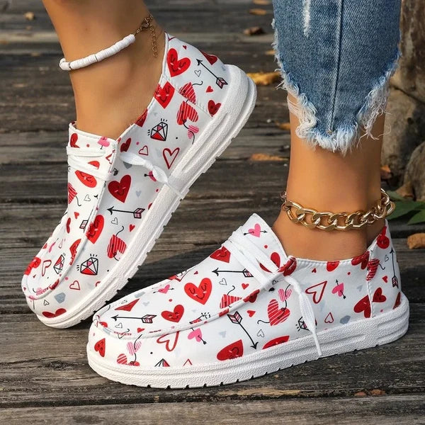 Women’s Heart Print Canvas Slip-On Shoes