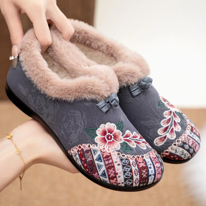 Women's Floral Fuzzy Slip-On Shoes