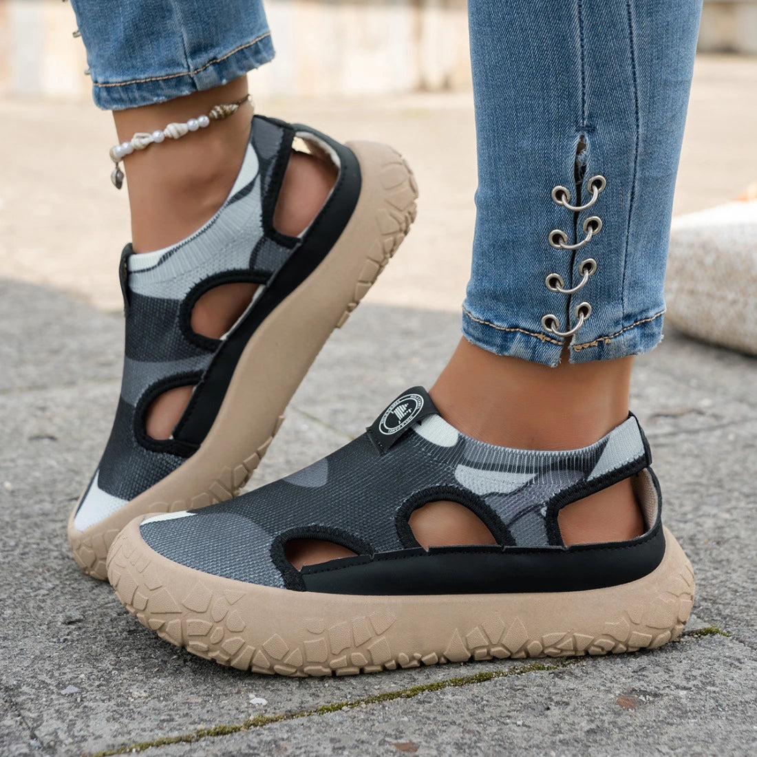 Women's Striped Cutout Sandals