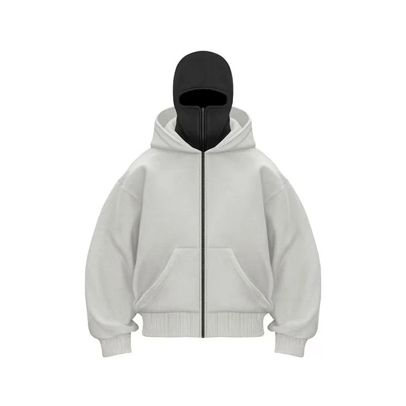 Unisex Zip-Up Hoodie with Face-Covering Hood