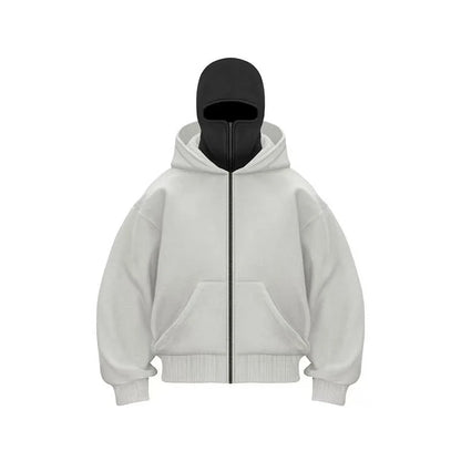 Unisex Zip-Up Hoodie with Face-Covering Hood