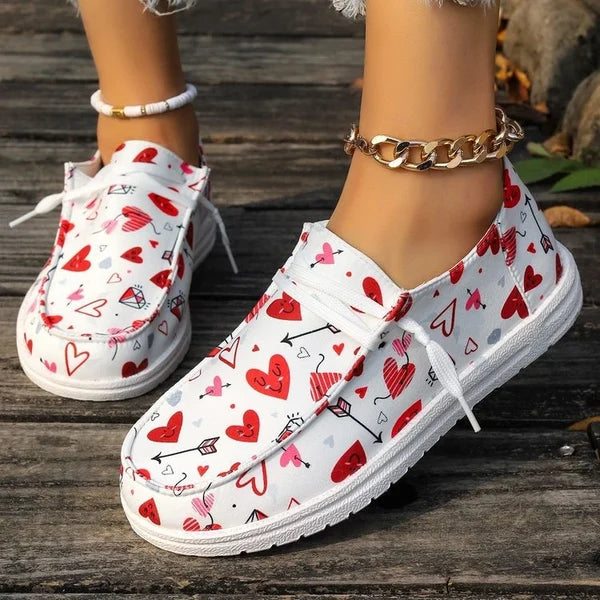 Women’s Heart Print Canvas Slip-On Shoes