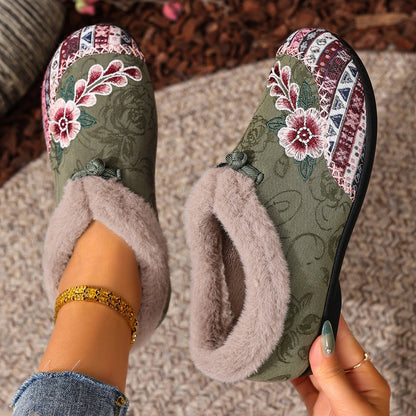 Women's Floral Fuzzy Slip-On Shoes