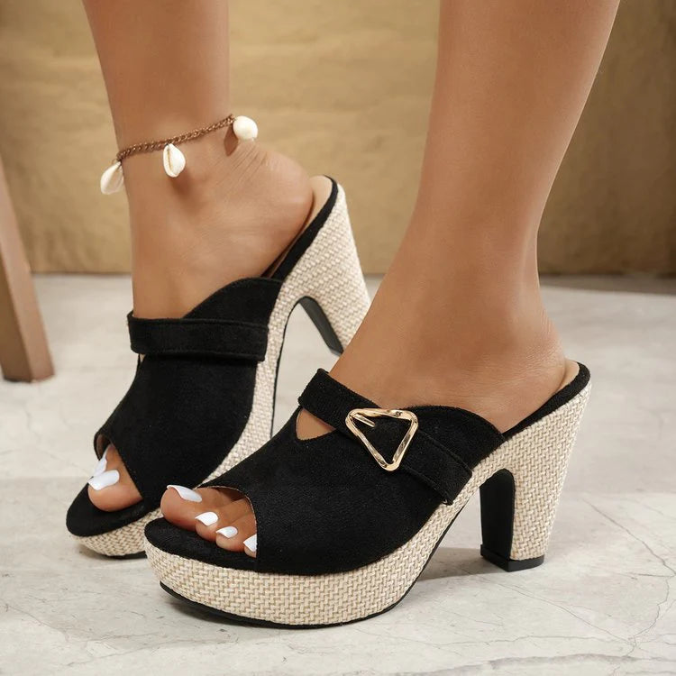 Women's Platform Block Heel Mule Sandals