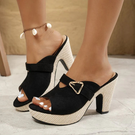 Women's Platform Block Heel Mule Sandals