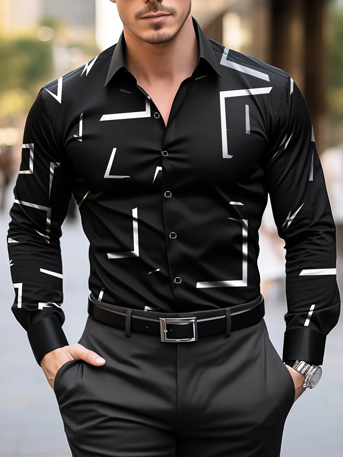Men's Geometric Print Dress Shirt