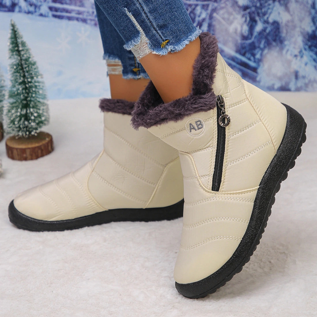 Women's Fuzzy Trim Ankle Boots