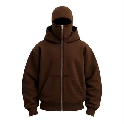 Unisex Zip-Up Hoodie with Face-Covering Hood