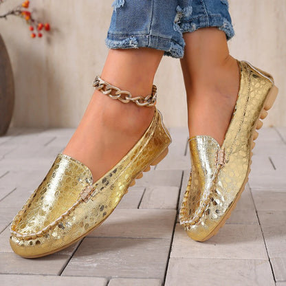 Women's Casual Slip-On Loafers with Decorative Metal Accent