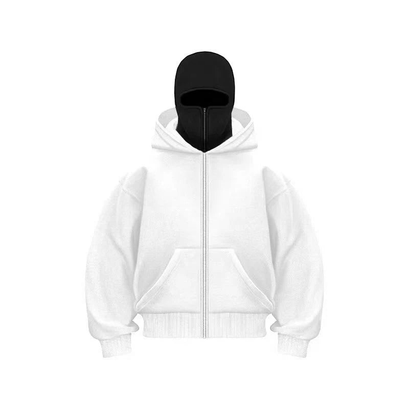 Unisex Zip-Up Hoodie with Face-Covering Hood
