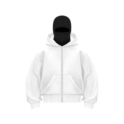Unisex Zip-Up Hoodie with Face-Covering Hood