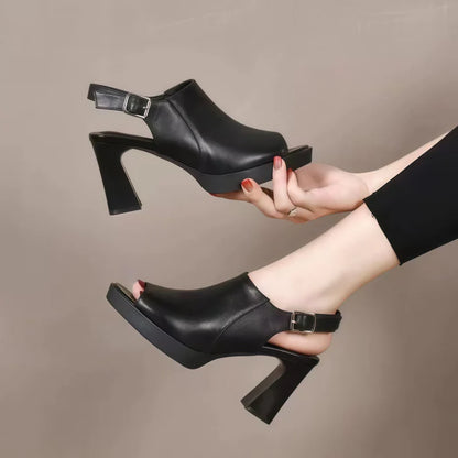 Women's Peep-Toe Platform Slingback Block Heel Sandals