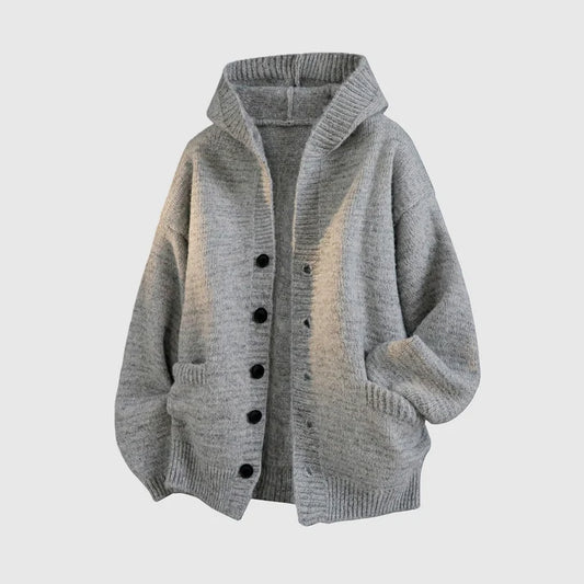 Unisex Hooded Knit Button Cardigan