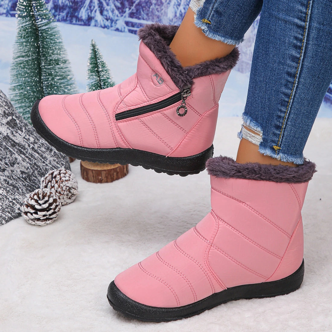 Women's Fuzzy Trim Ankle Boots