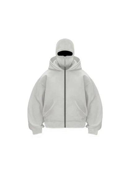 Unisex Zip-Up Hoodie with Face-Covering Hood