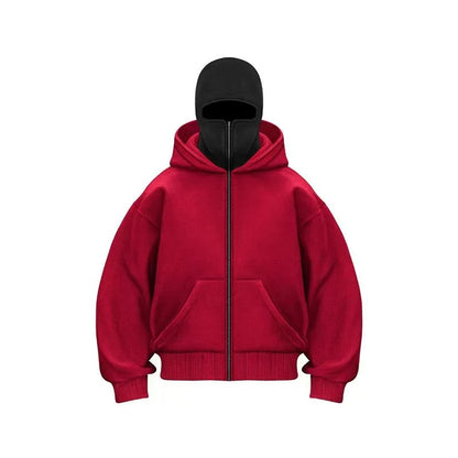 Unisex Zip-Up Hoodie with Face-Covering Hood
