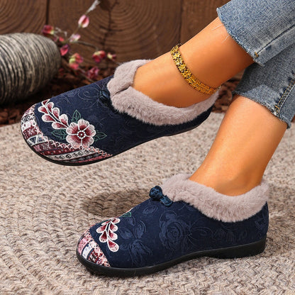 Women's Floral Fuzzy Slip-On Shoes