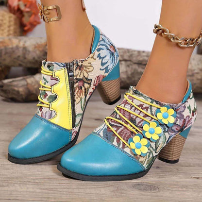 Women's Patterned Lace-Up Block Heel Ankle Boots