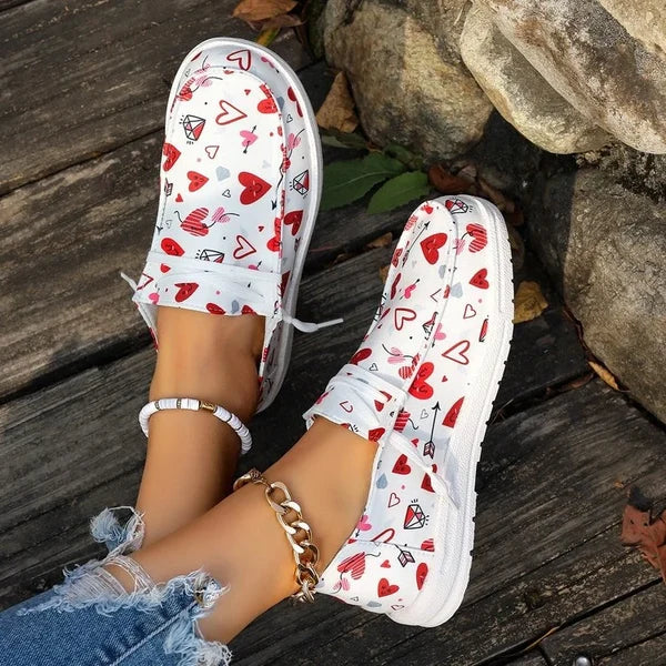 Women’s Heart Print Canvas Slip-On Shoes