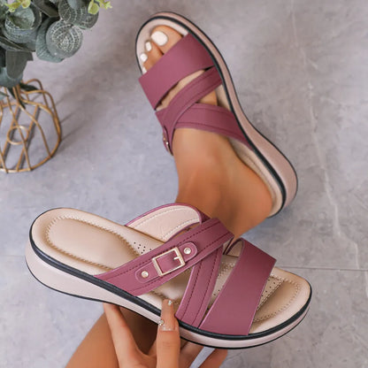 Women's Buckle Cross Strap Platform Slide Sandals