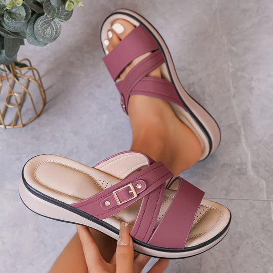 Women's Buckle Cross Strap Platform Slide Sandals
