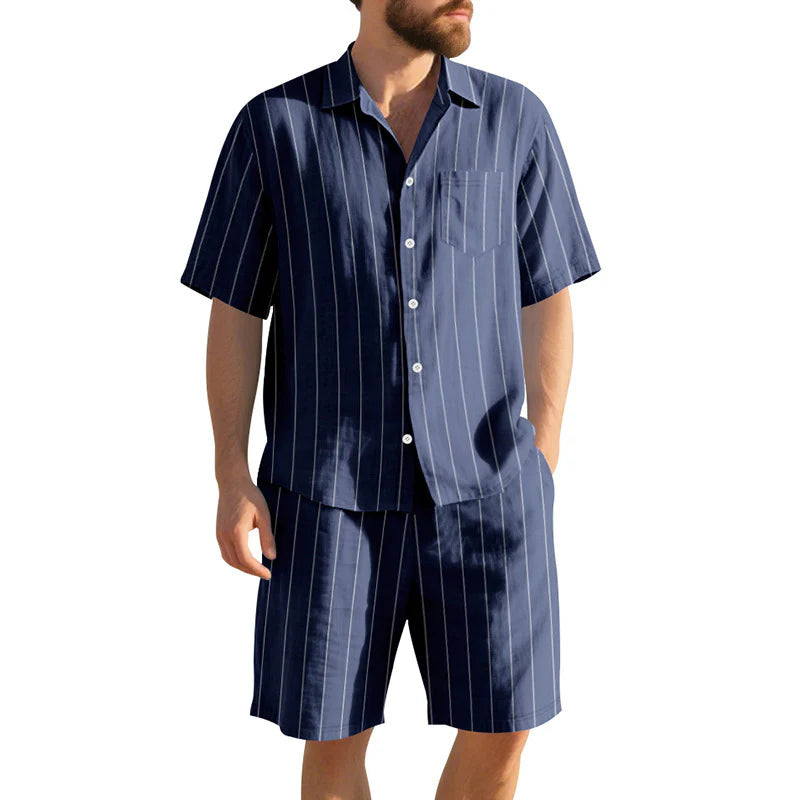 Men's Striped Shirt & Shorts Set
