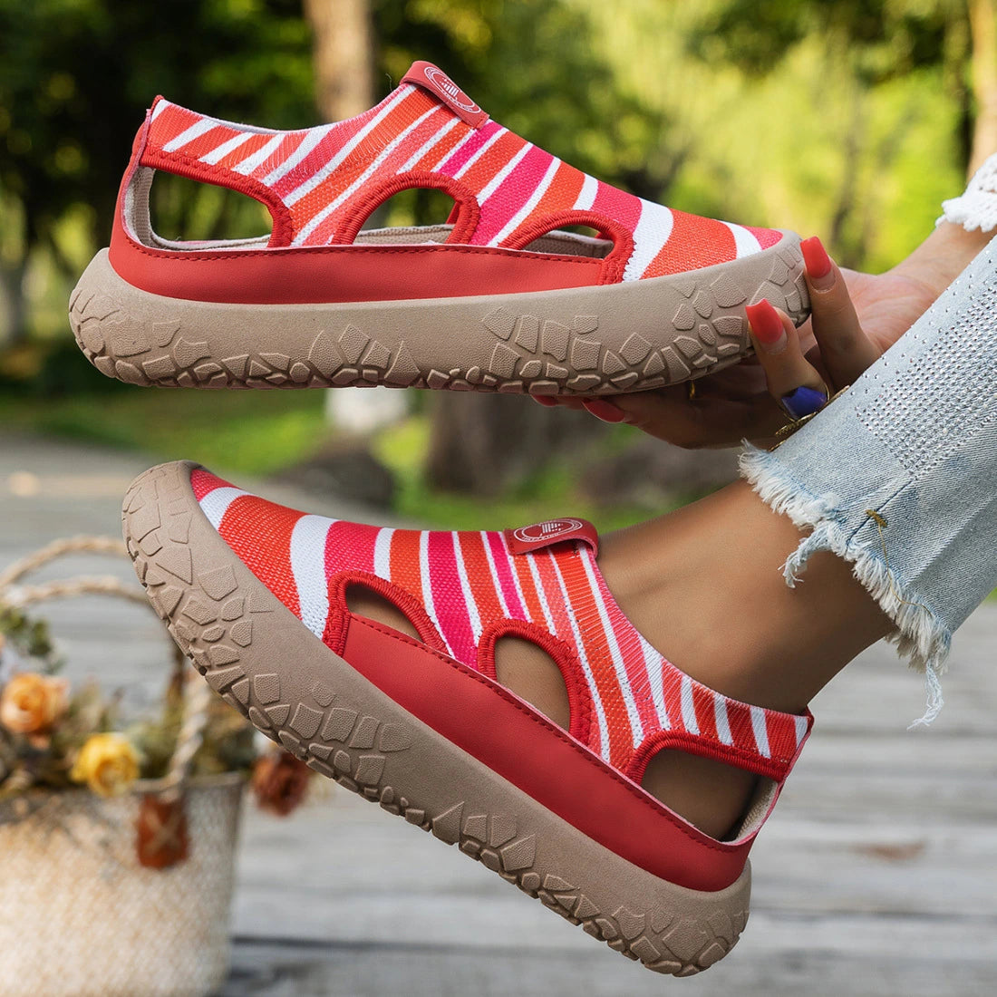 Women's Striped Cutout Sandals