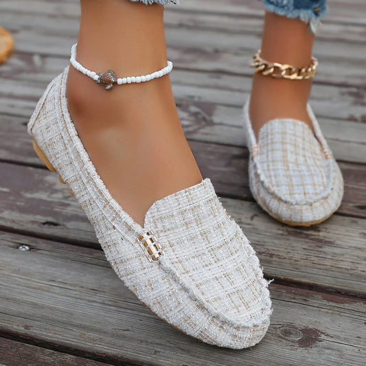 Women's Casual Slip-On Loafers with Decorative Metal Accent