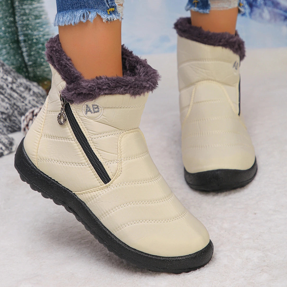 Women's Fuzzy Trim Ankle Boots