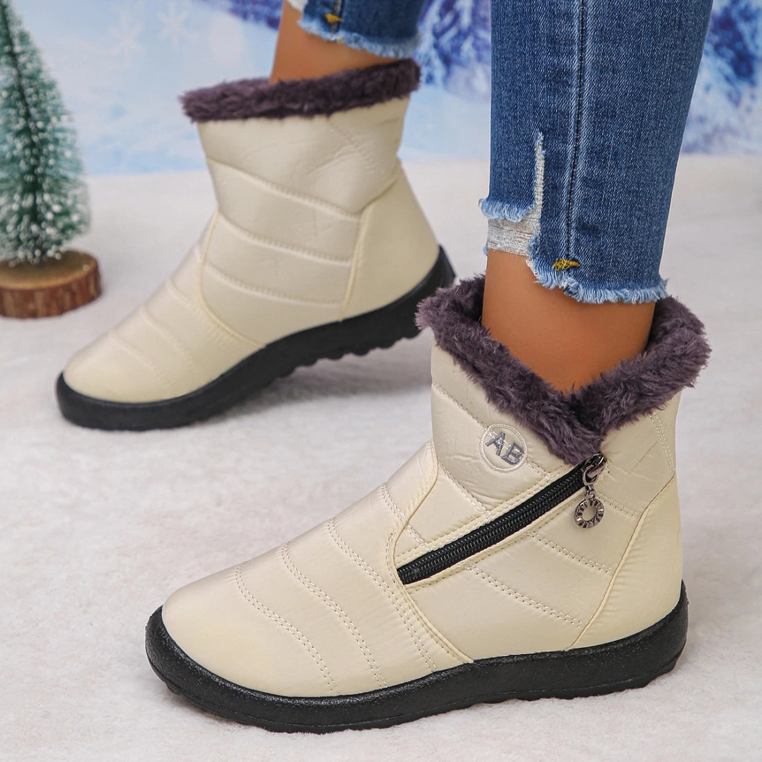 Women's Fuzzy Trim Ankle Boots